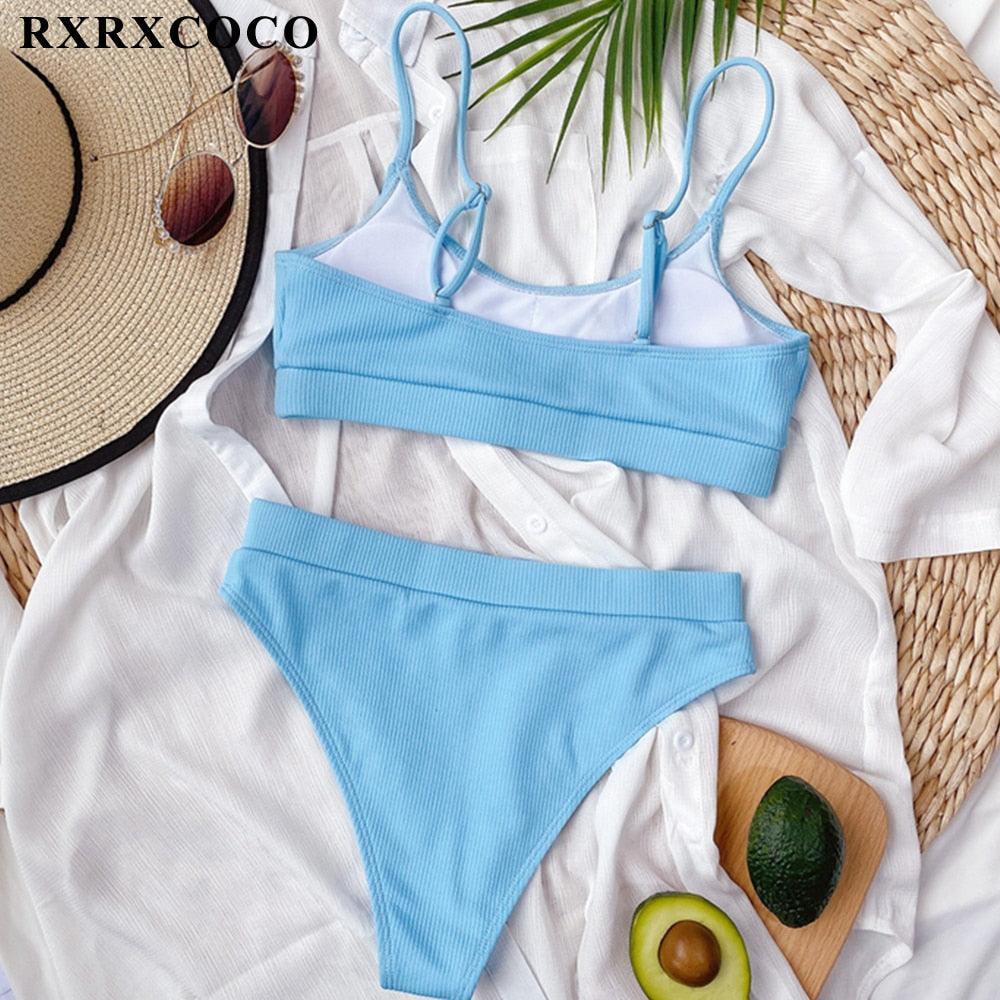 Ribbed High Waist Bikini Set for Women