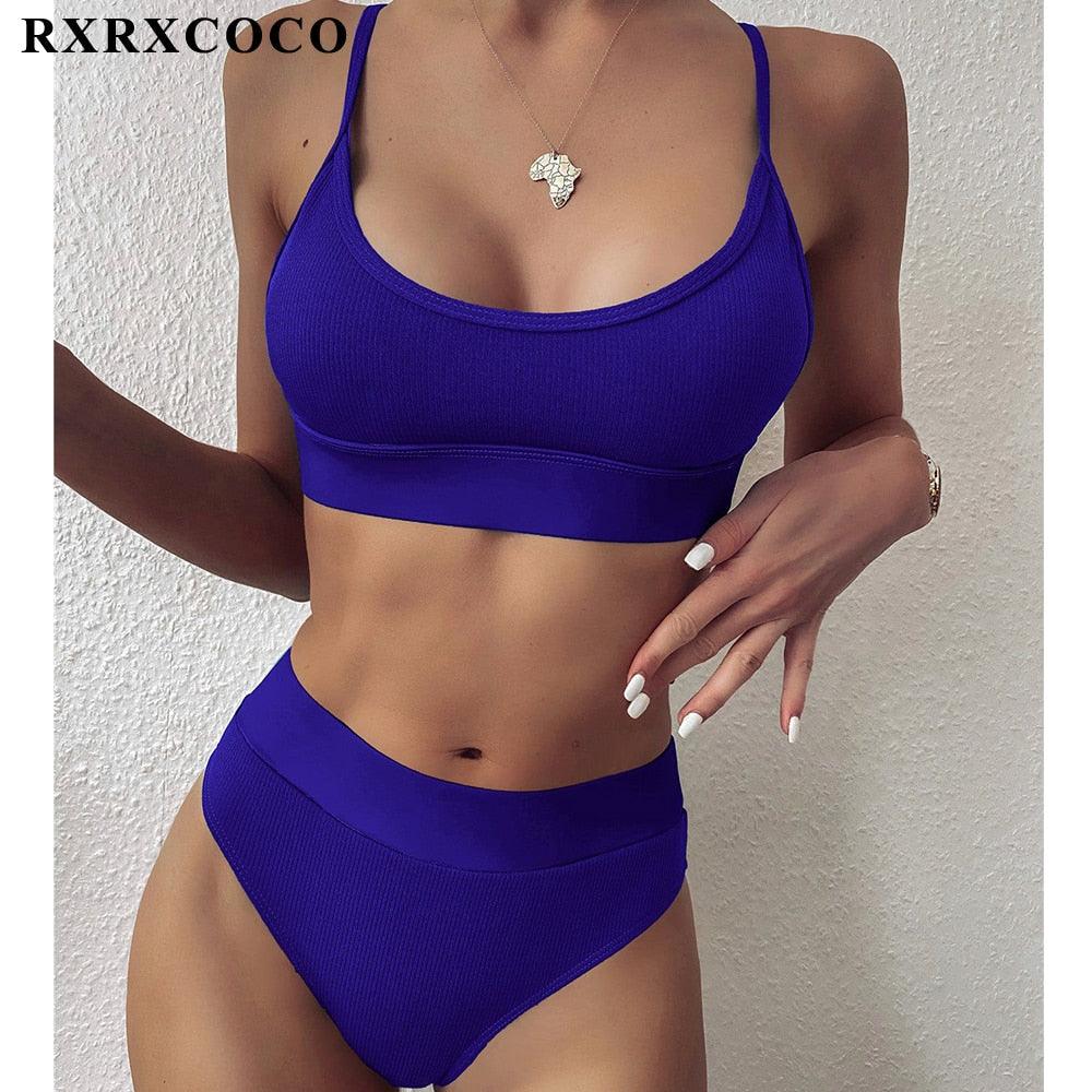 Ribbed High Waist Bikini Set for Women