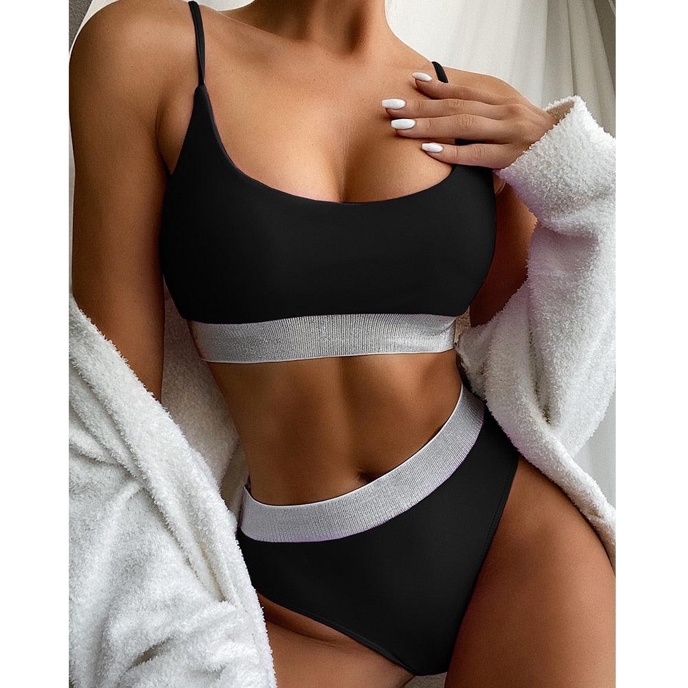 Ribbed High Waist Bikini Set for Women