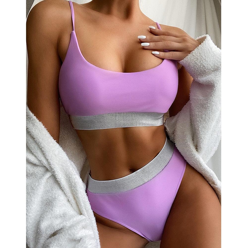 Ribbed High Waist Bikini Set for Women