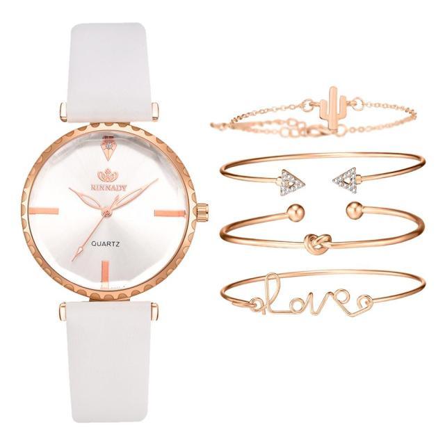 Montre analogique à quartz de luxe pour femmes avec bracelet en cuir élégant