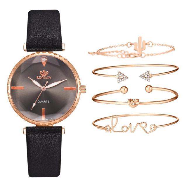 Montre analogique à quartz de luxe pour femmes avec bracelet en cuir élégant