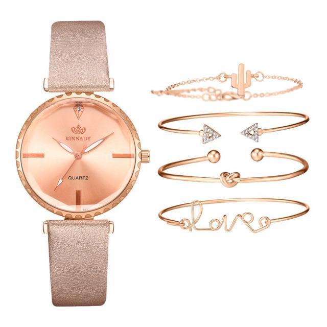 Montre analogique à quartz de luxe pour femmes avec bracelet en cuir élégant