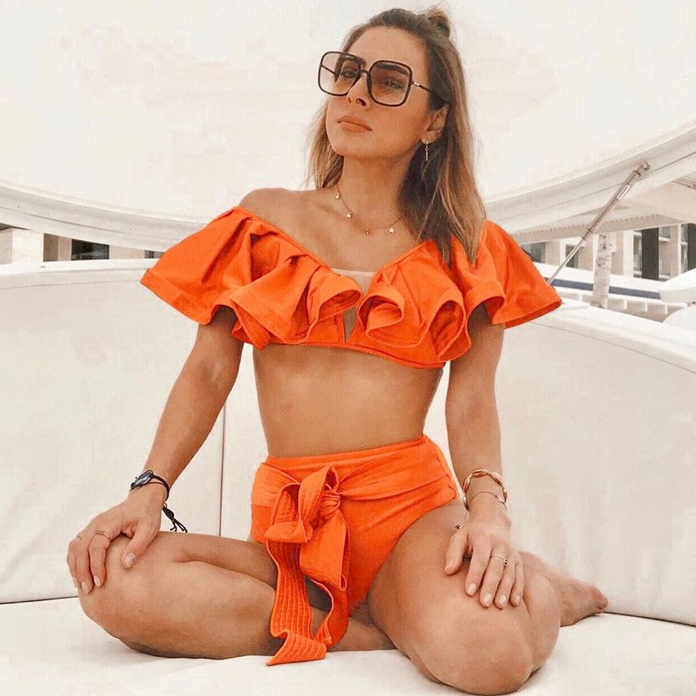Ensemble de bikini à volants élégant en deux pièces pour femmes