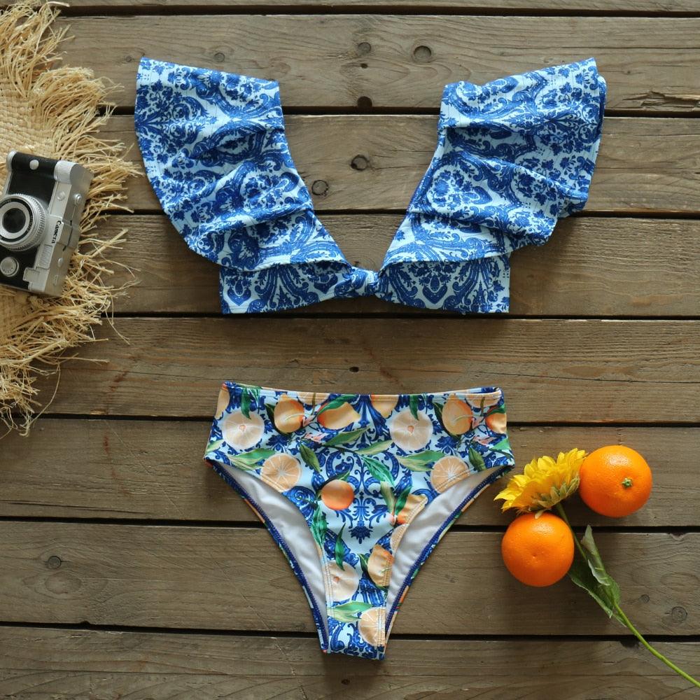 Ensemble de bikini à volants élégant en deux pièces pour femmes