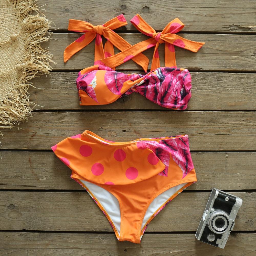 Ensemble de bikini à volants élégant en deux pièces pour femmes