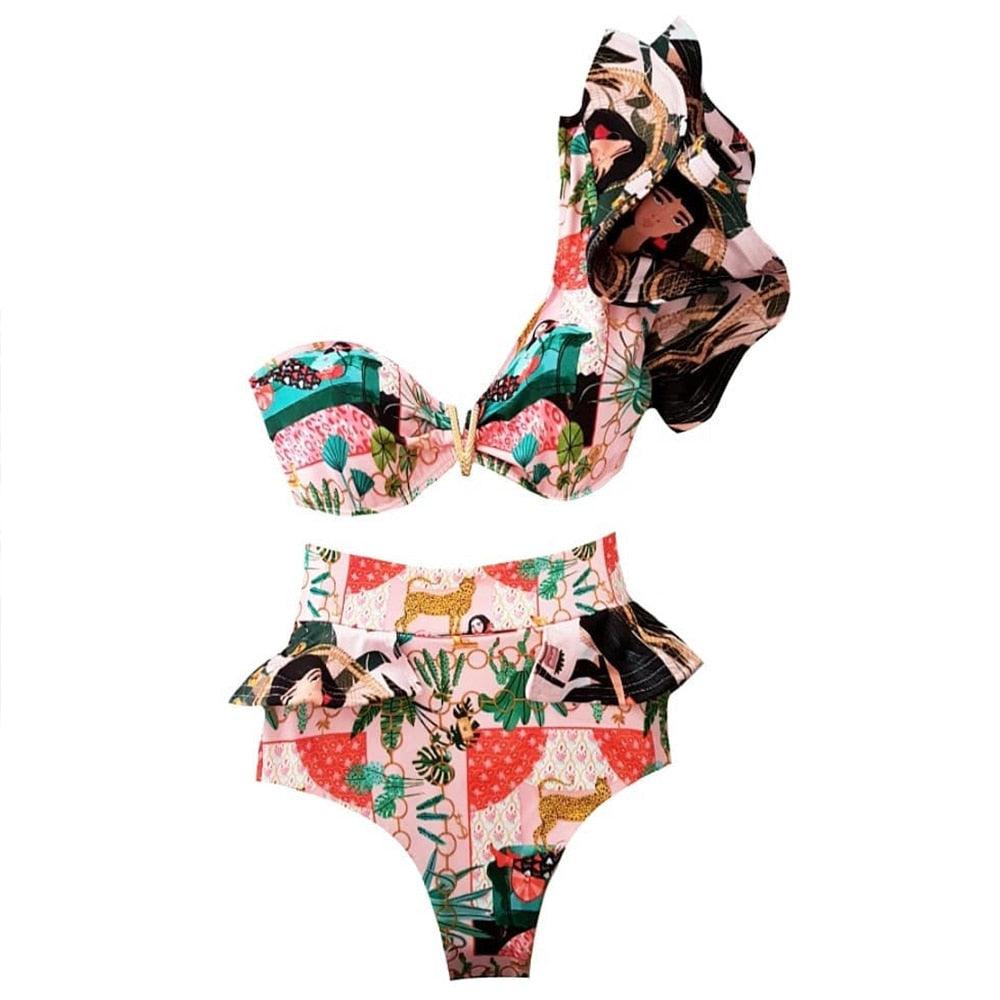 Ensemble de bikini à volants élégant en deux pièces pour femmes