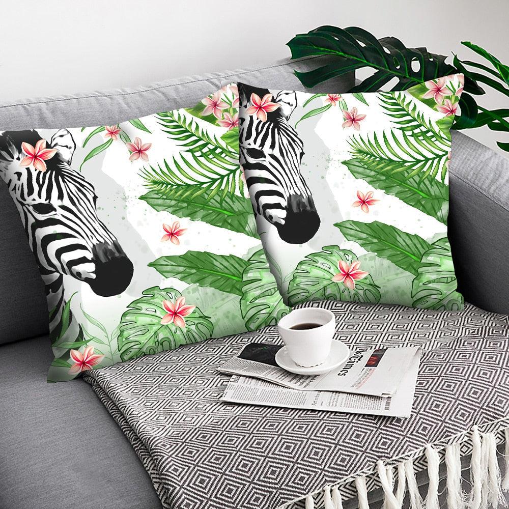 Funda de Cojín con Diseño de Hoja de Palma Tropical - Diseño de Hojas Verdes