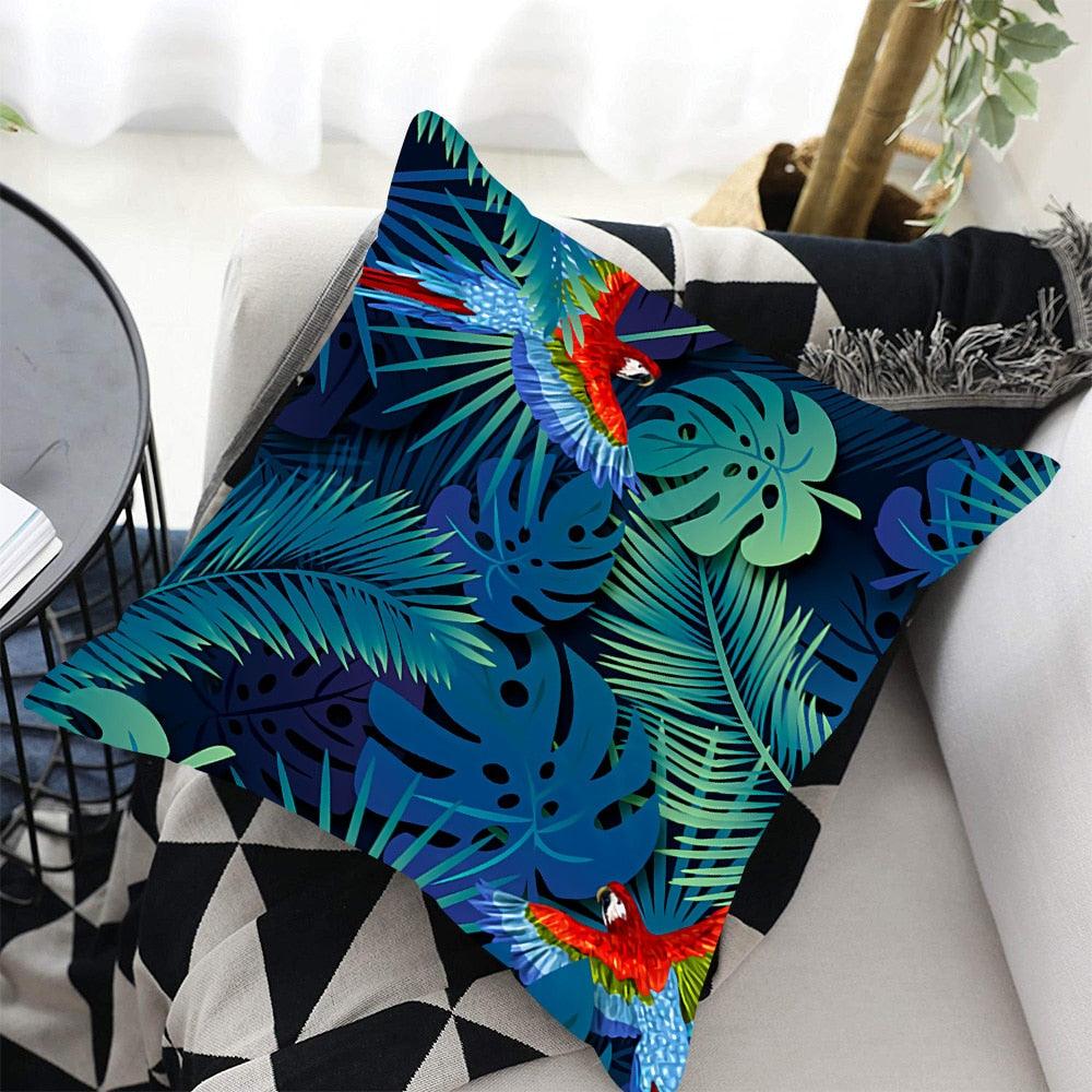 Funda de Cojín con Diseño de Hoja de Palma Tropical - Diseño de Hojas Verdes