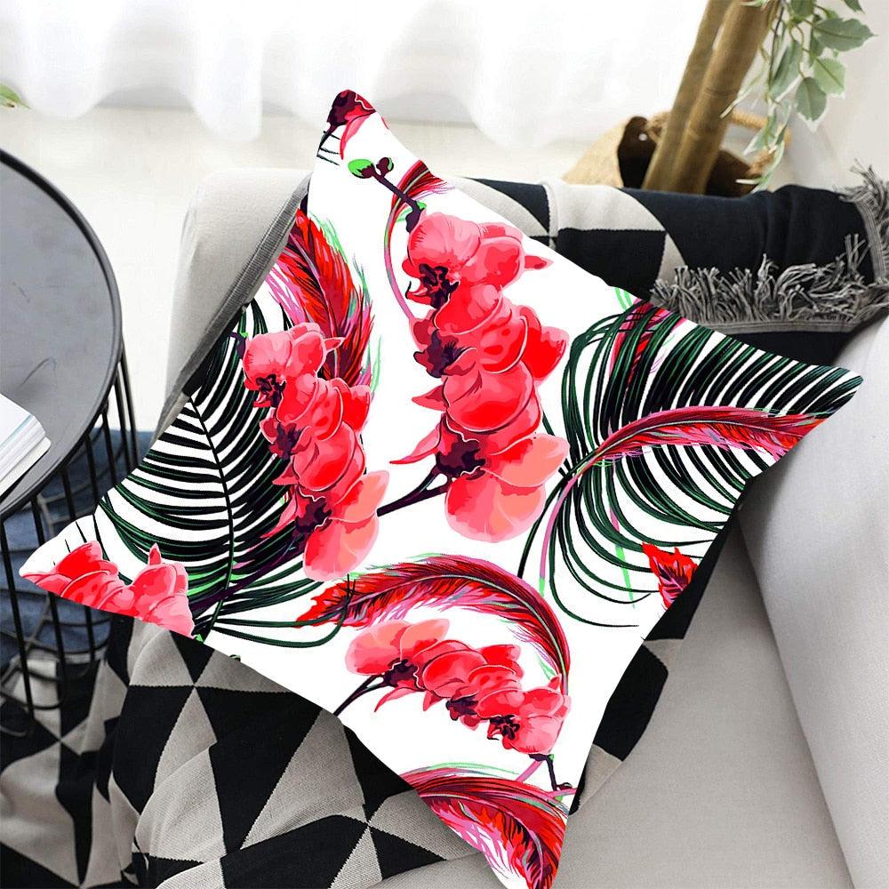 Funda de Cojín con Diseño de Hoja de Palma Tropical - Diseño de Hojas Verdes