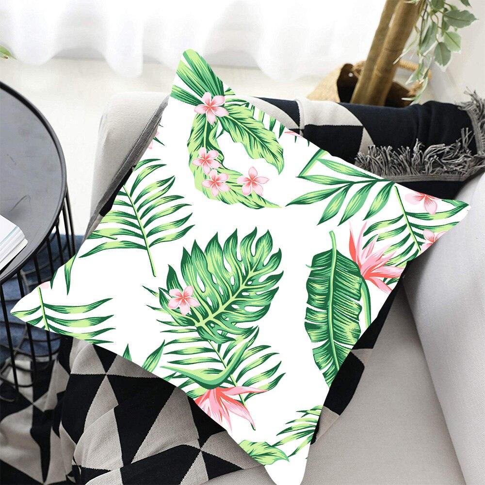 Funda de Cojín con Diseño de Hoja de Palma Tropical - Diseño de Hojas Verdes
