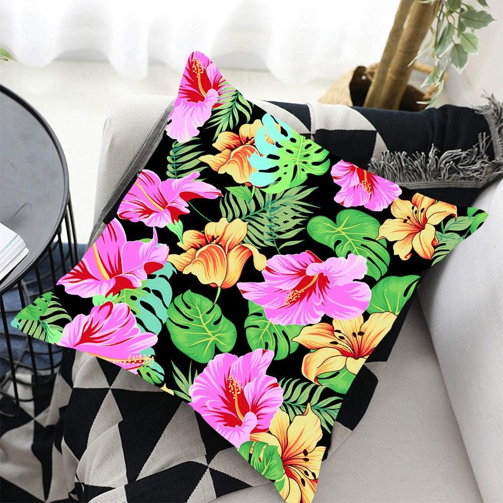 Funda de Cojín con Diseño de Hoja de Palma Tropical - Diseño de Hojas Verdes
