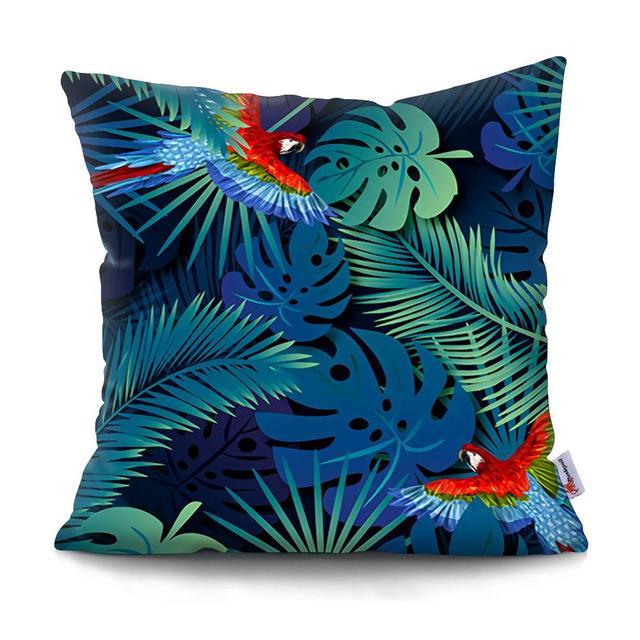 Funda de Cojín con Diseño de Hoja de Palma Tropical - Diseño de Hojas Verdes