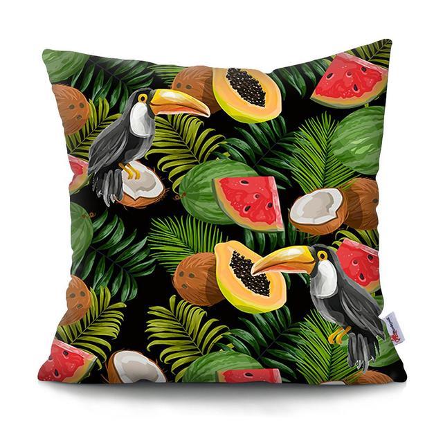 Funda de Cojín con Diseño de Hoja de Palma Tropical - Diseño de Hojas Verdes