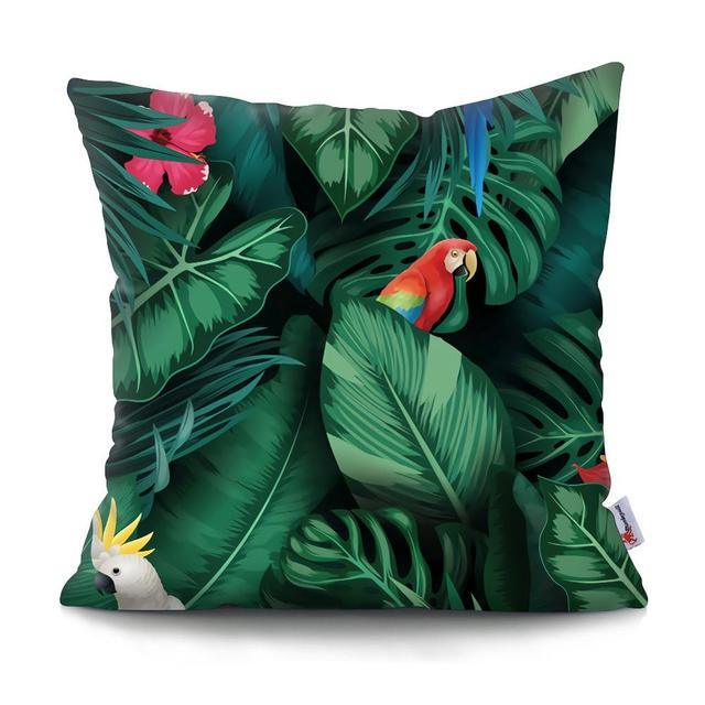 Funda de Cojín con Diseño de Hoja de Palma Tropical - Diseño de Hojas Verdes