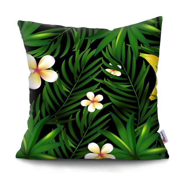 Funda de Cojín con Diseño de Hoja de Palma Tropical - Diseño de Hojas Verdes