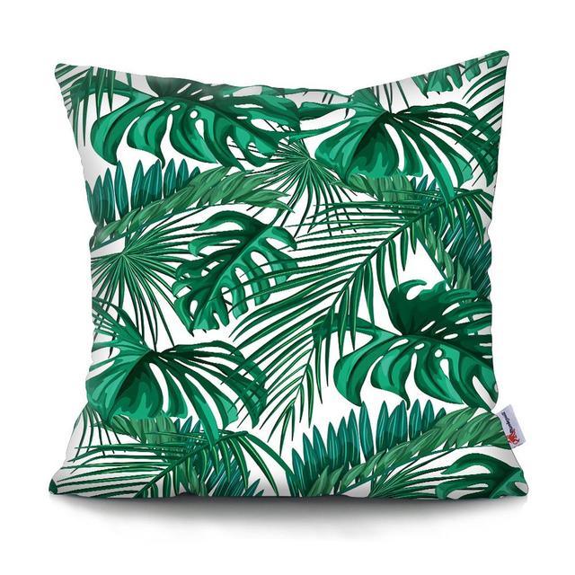 Funda de Cojín con Diseño de Hoja de Palma Tropical - Diseño de Hojas Verdes
