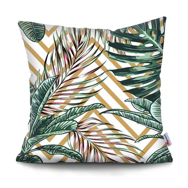 Funda de Cojín con Diseño de Hoja de Palma Tropical - Diseño de Hojas Verdes