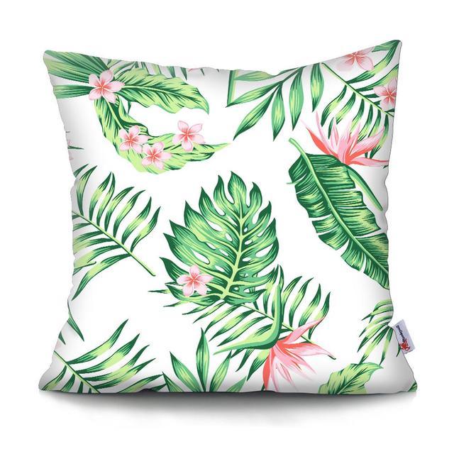 Funda de Cojín con Diseño de Hoja de Palma Tropical - Diseño de Hojas Verdes