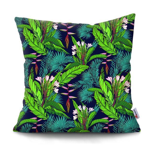 Funda de Cojín con Diseño de Hoja de Palma Tropical - Diseño de Hojas Verdes