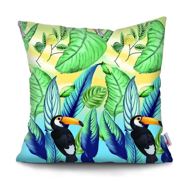 Funda de Cojín con Diseño de Hoja de Palma Tropical - Diseño de Hojas Verdes