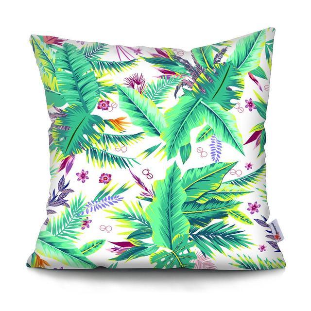 Funda de Cojín con Diseño de Hoja de Palma Tropical - Diseño de Hojas Verdes