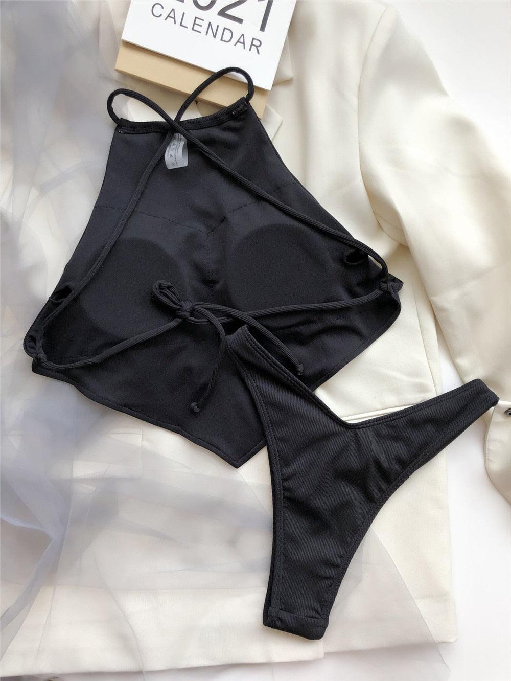 Conjunto de Bikini de Cuello Alto para Mujer - Traje de Baño Elegante y Cómodo