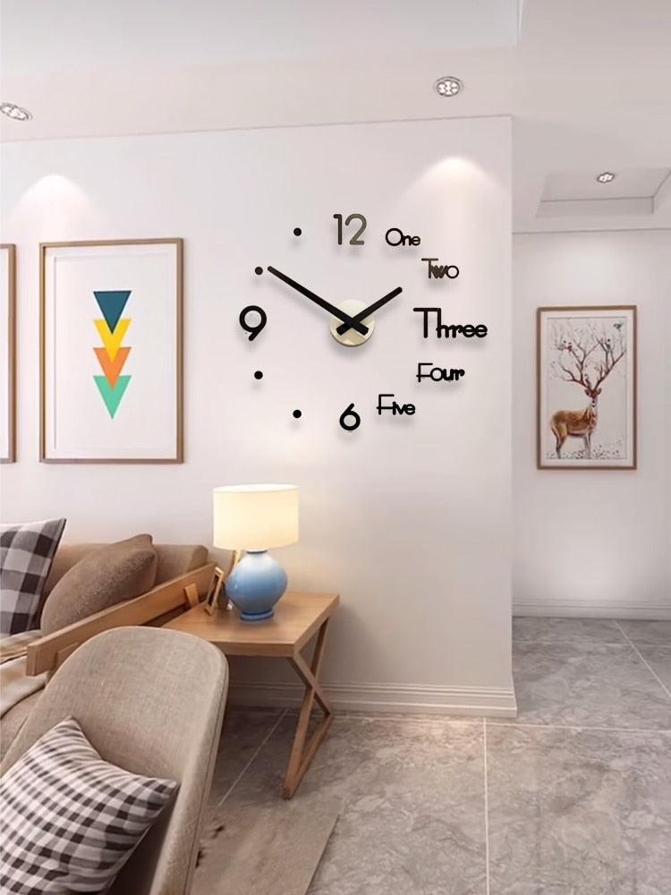 Modern 3D Frameless Wall Clock - Large Acrylic Design