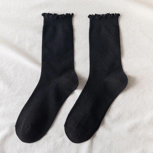 Charming Lace Ruffled Cotton Socks for Women - Spring & Summer Collection - Korvel
