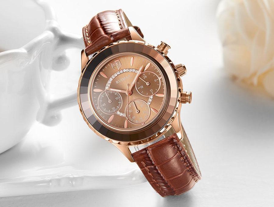 Luxury Green Business Women's Quartz Watch with Leather Strap