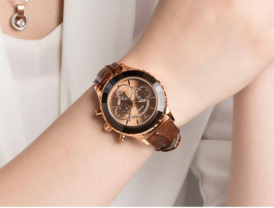 Luxury Green Business Women's Quartz Watch with Leather Strap