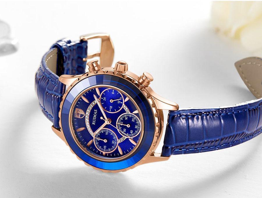 Luxury Green Business Women's Quartz Watch with Leather Strap