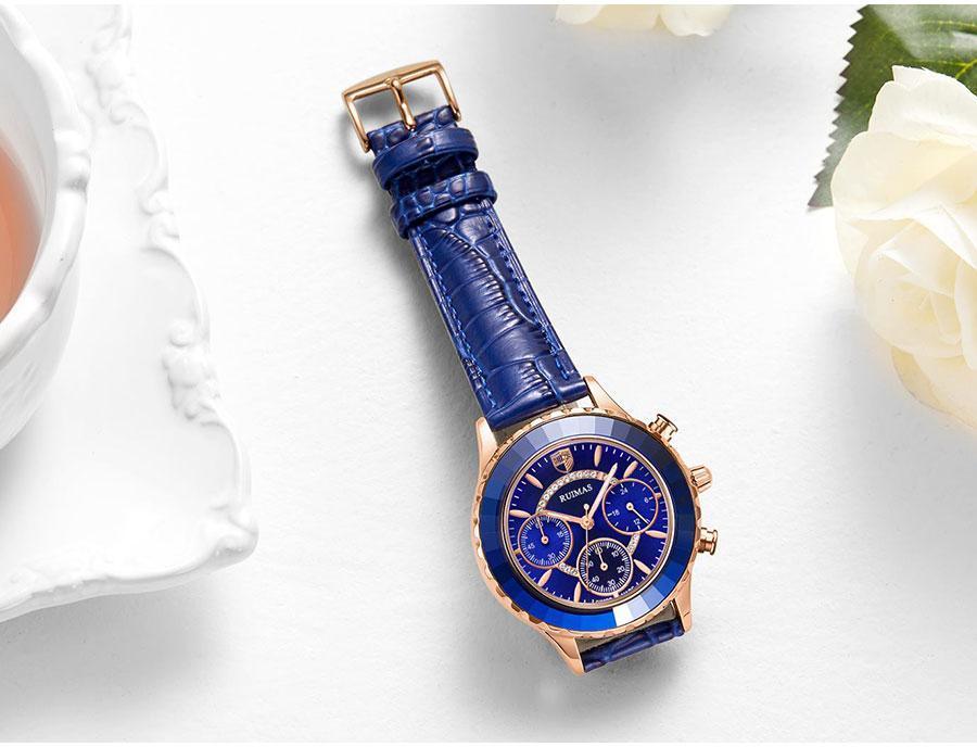 Luxury Green Business Women's Quartz Watch with Leather Strap