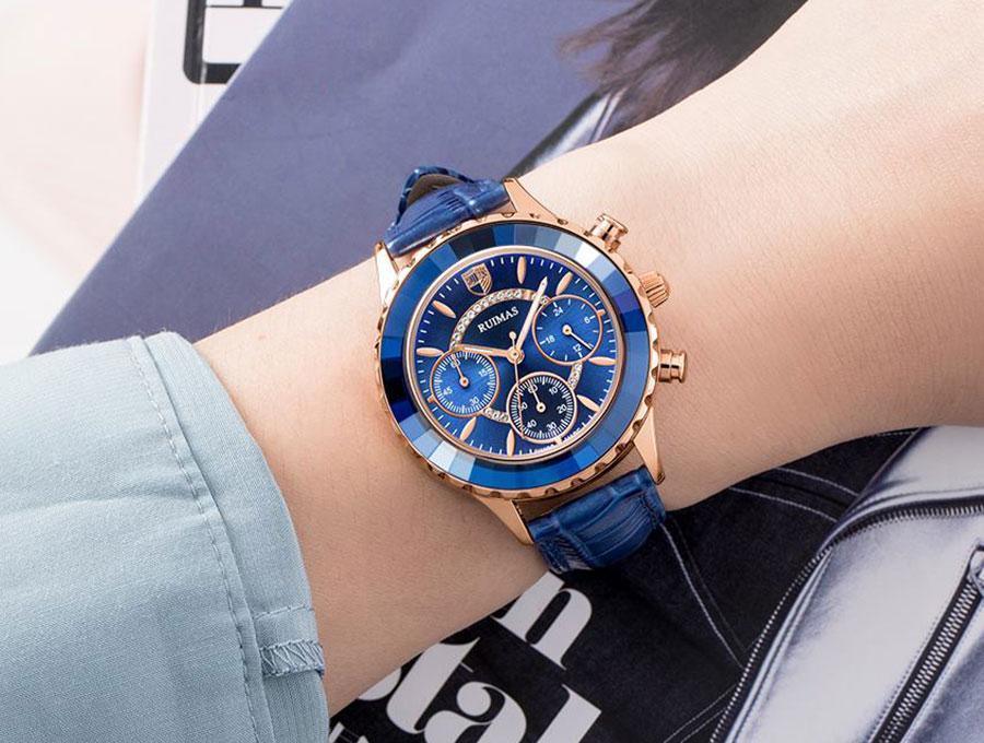 Luxury Green Business Women's Quartz Watch with Leather Strap