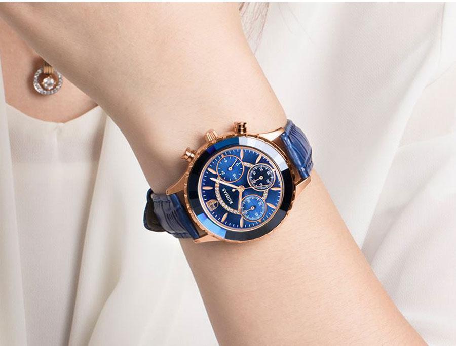 Luxury Green Business Women's Quartz Watch with Leather Strap