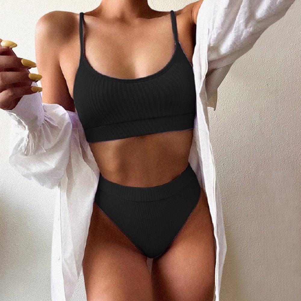 Ribbed High Waist Bikini Set for Women