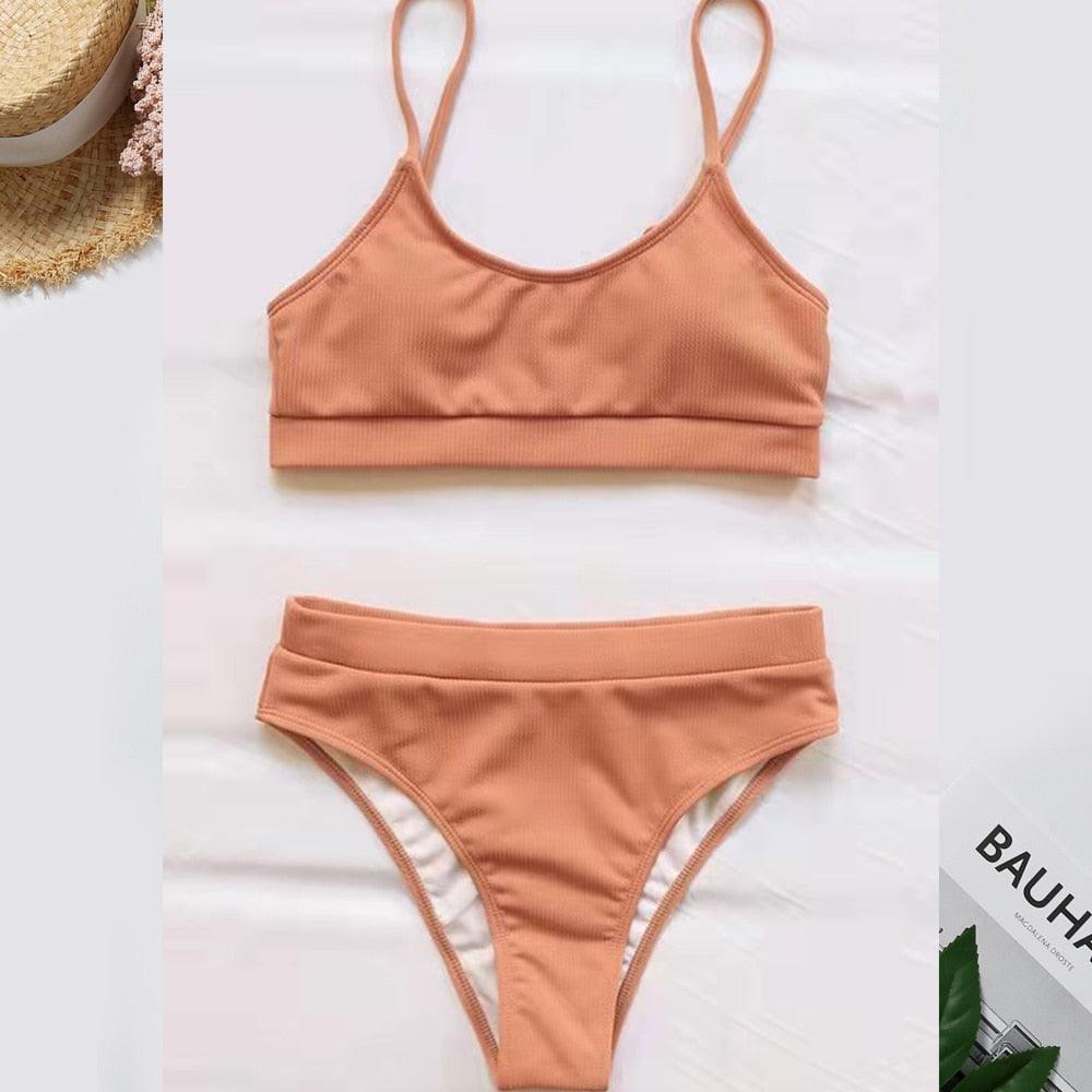 Ribbed High Waist Bikini Set for Women