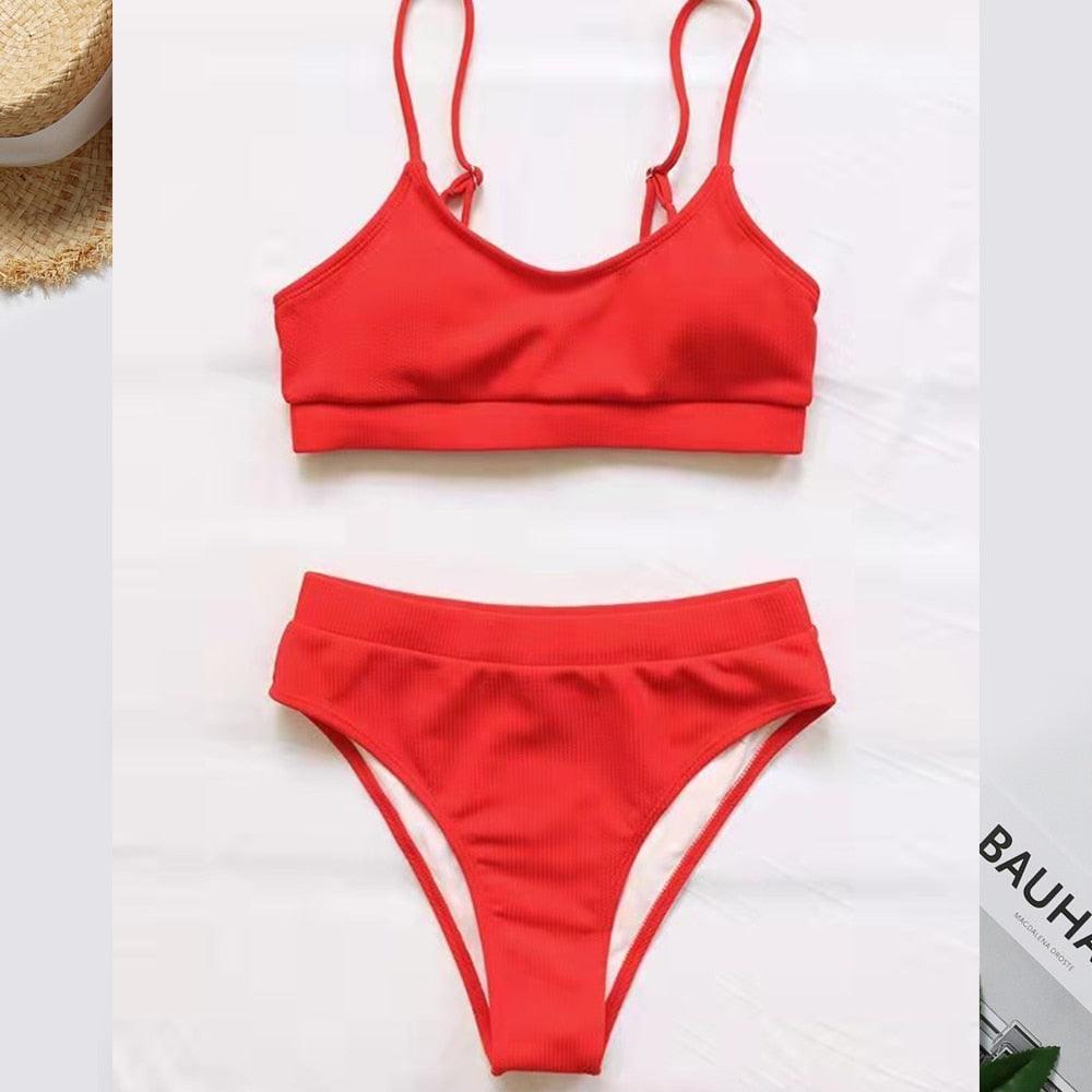 Ribbed High Waist Bikini Set for Women