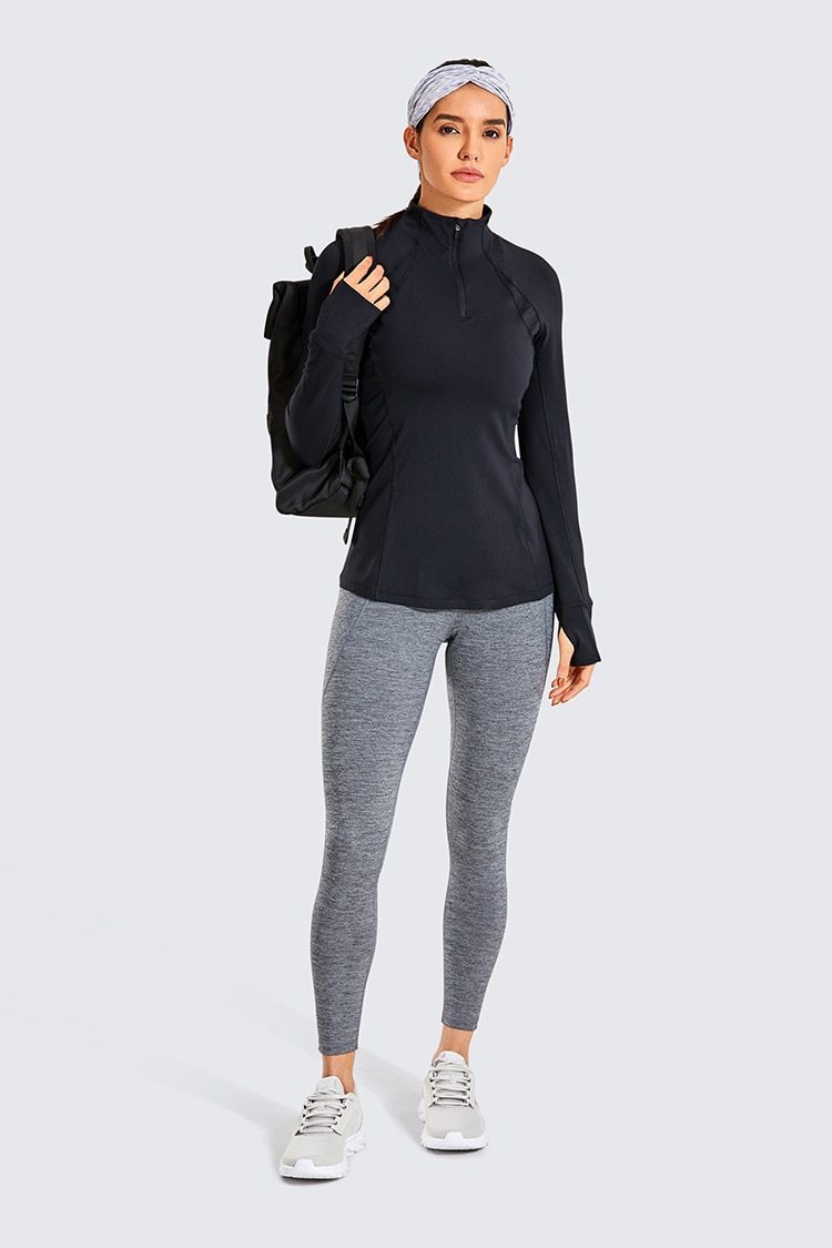 Camisa de entrenamiento deportiva de manga larga con cremallera de cuarto para mujer