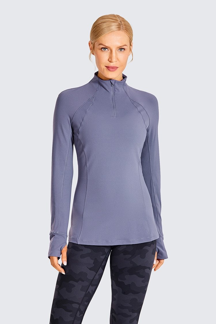 Camisa de entrenamiento deportiva de manga larga con cremallera de cuarto para mujer