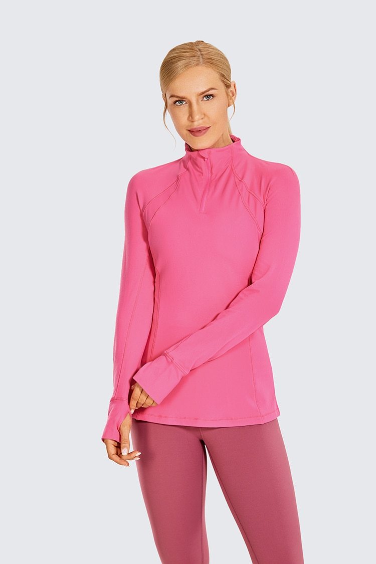 Camisa de entrenamiento deportiva de manga larga con cremallera de cuarto para mujer