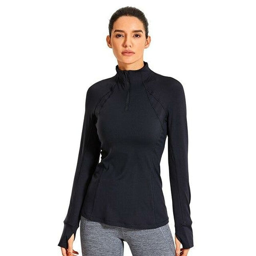 Camisa de entrenamiento deportiva de manga larga con cremallera de cuarto para mujer