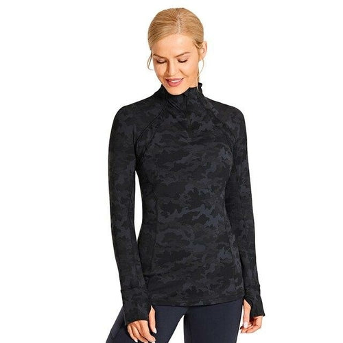 Camisa de entrenamiento deportiva de manga larga con cremallera de cuarto para mujer