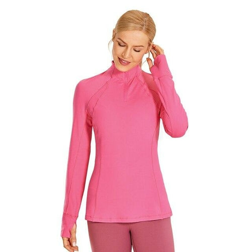 Camisa de entrenamiento deportiva de manga larga con cremallera de cuarto para mujer