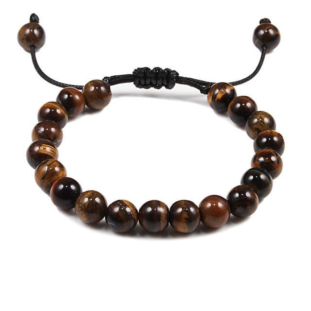 Bracelet en Pierre de Lave Noire avec Charme Couronne pour Couples