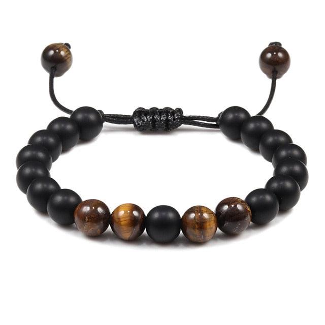 Bracelet en Pierre de Lave Noire avec Charme Couronne pour Couples