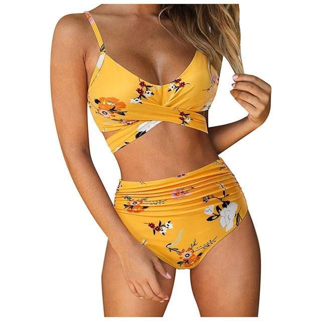 Modern Floral High Waist Bikini Set for Women