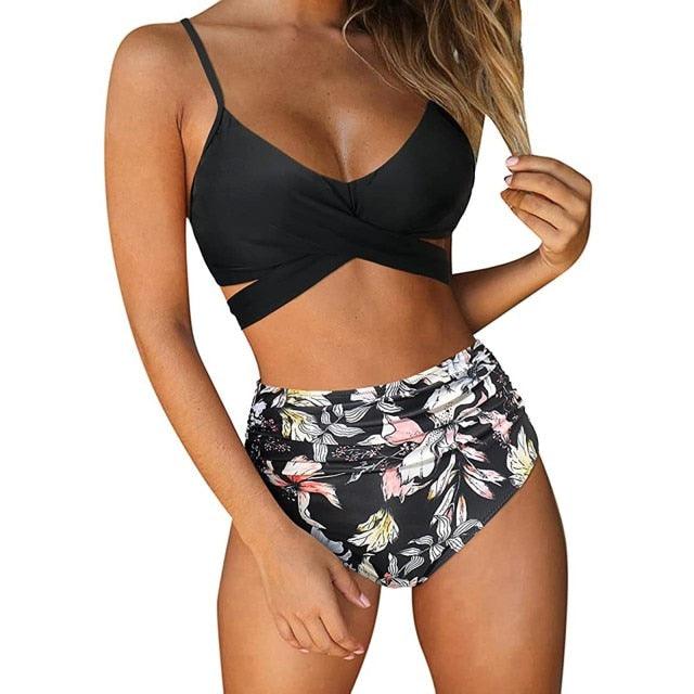 Modern Floral High Waist Bikini Set for Women