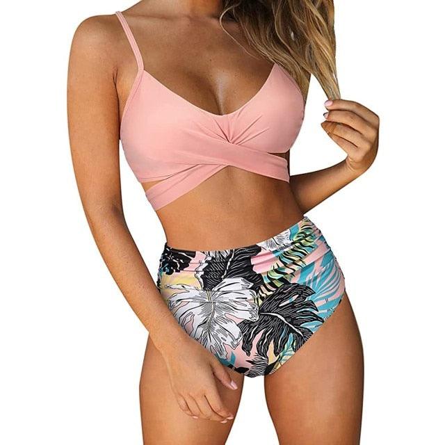 Modern Floral High Waist Bikini Set for Women