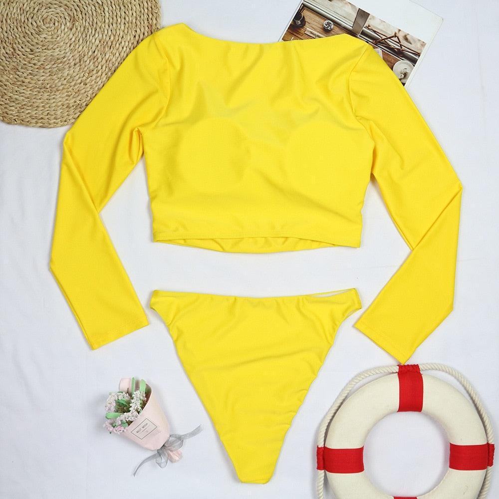 Conjunto de Bikini de Manga Larga con Estampado de Tigre para Mujeres